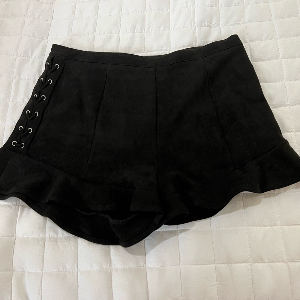 Black suede shorts